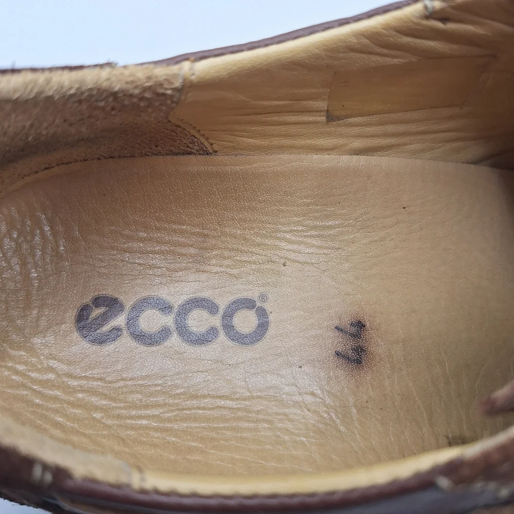 Men's ECCO 10/10.5 Brown Leather Boat Shoes - Classic Lace-Up